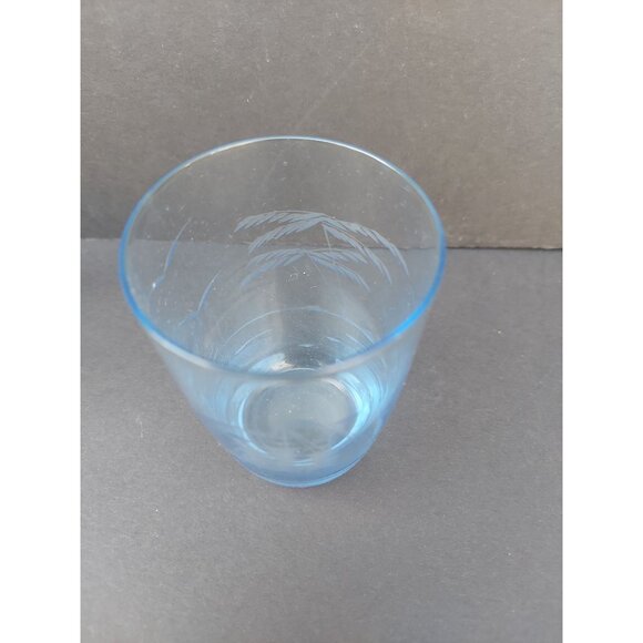 6 Elegant Etch Clipper Ship Blue Juice Glasses - Picture 6 of 6